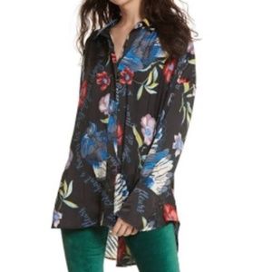Free People High Low Floral Tunic Top Sz L